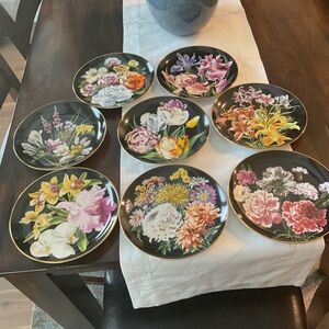 Danbury Mint Floral Decorative Plates - Black and Multicolor